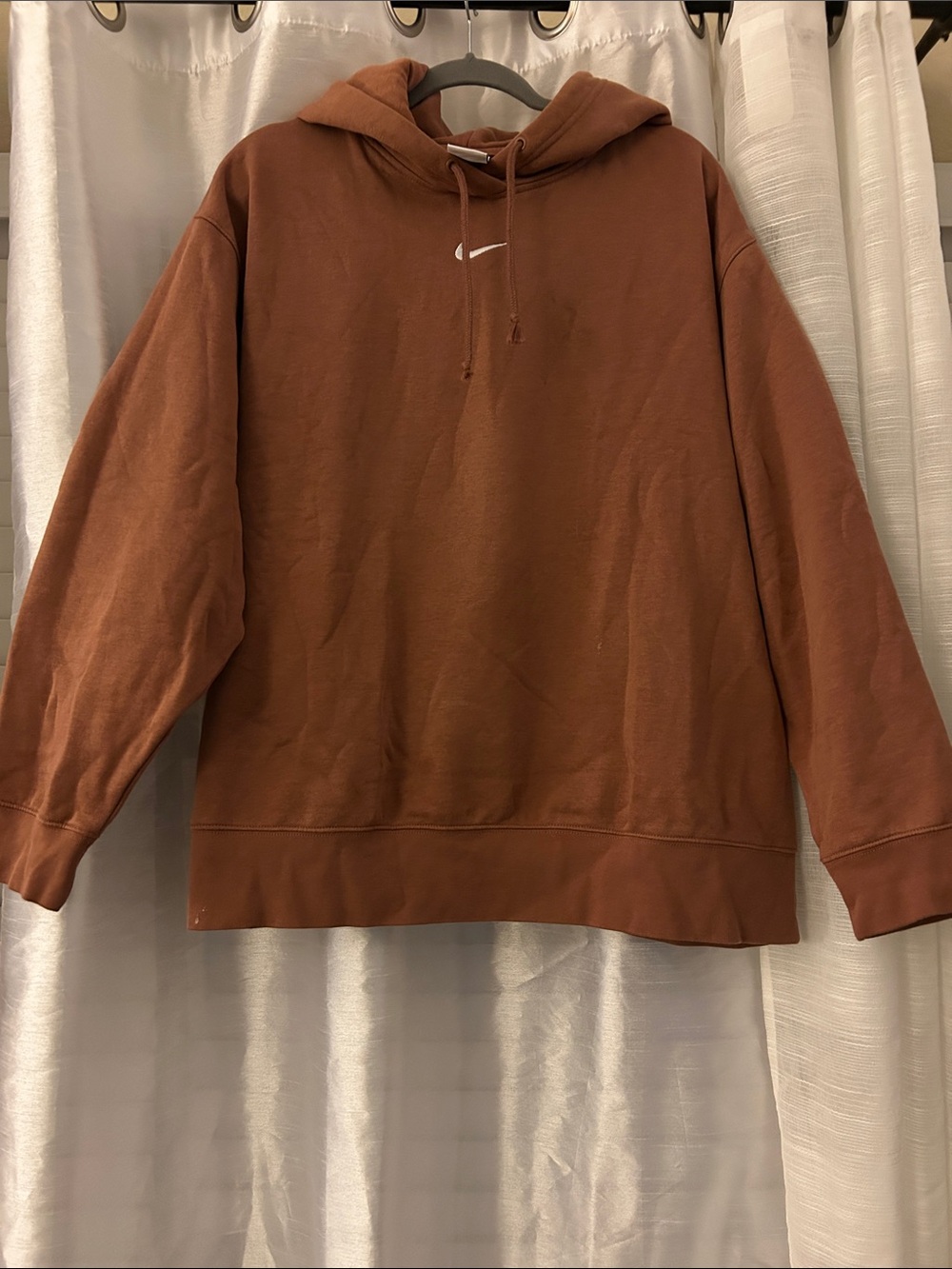 Nike Men's Rust Brown Crewneck Hoodie with White Swoosh